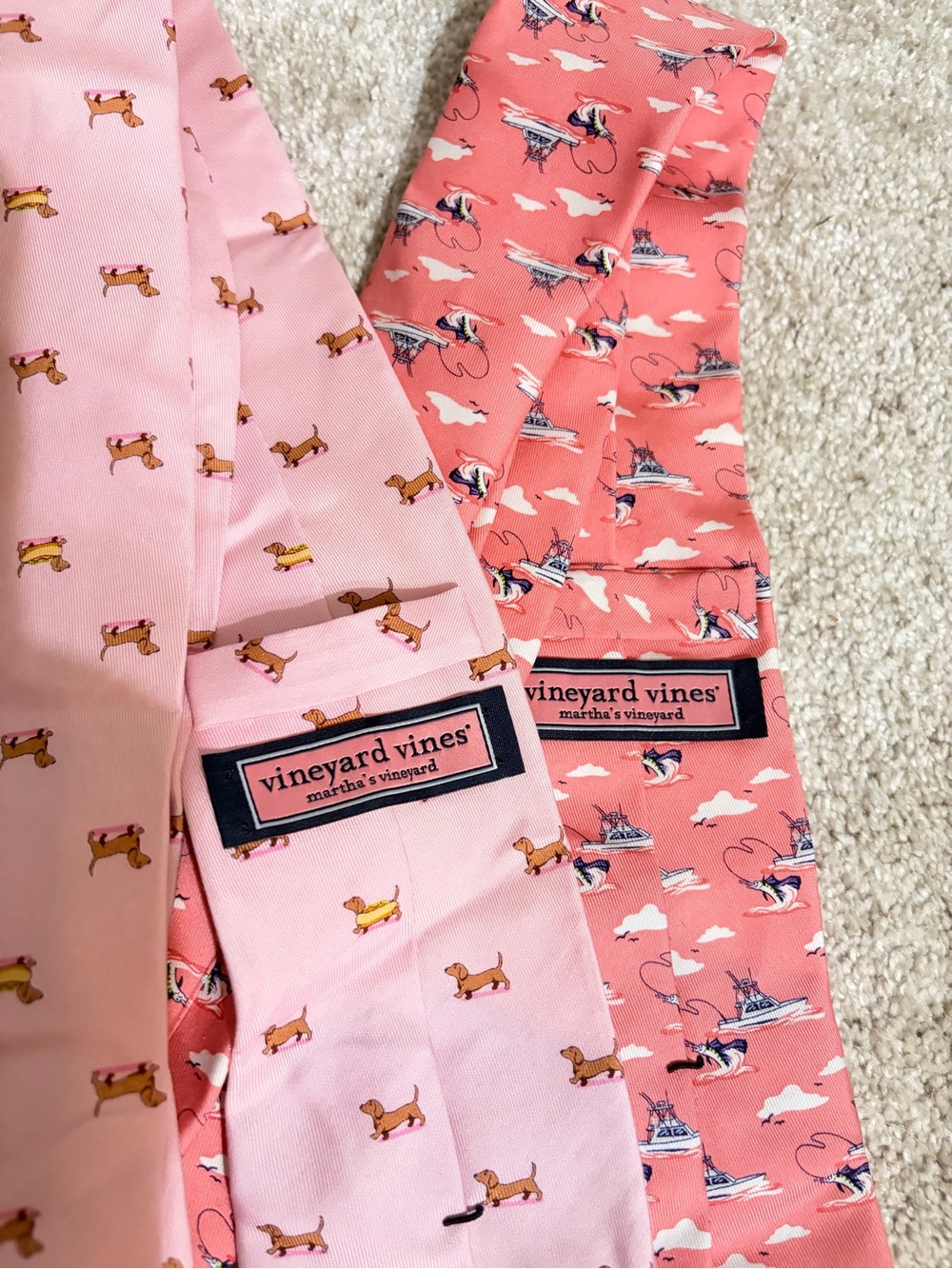 Vineyard Vines Pink & Coral Ties with Dachshund and Boat Prints